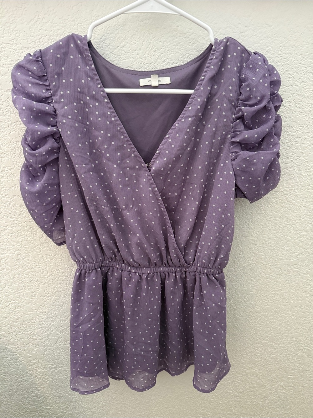 Maurices Lavender Polka Dot Puff-Sleeve Peplum Blouse